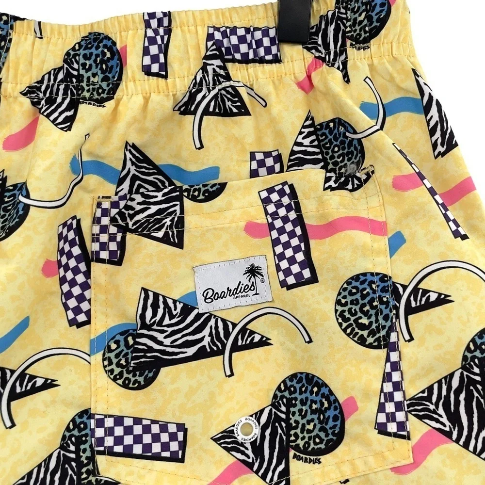 NEW Boardies Swim Trunks Novelty 80s Print Yellow 5